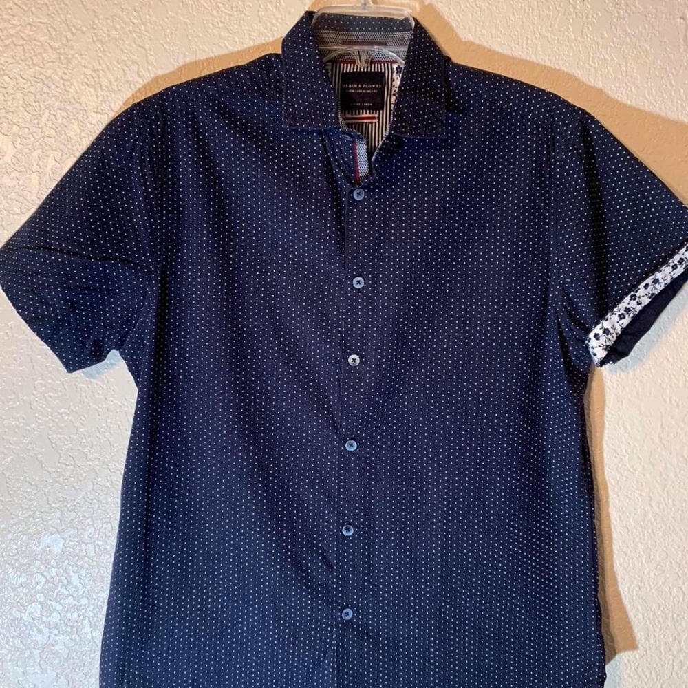 Men’s Denim & Flower Navy short sleeve button-up shirt